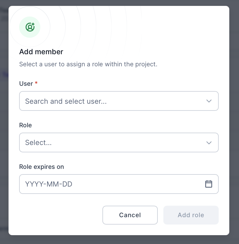 Screenshot showing Add team member dialog