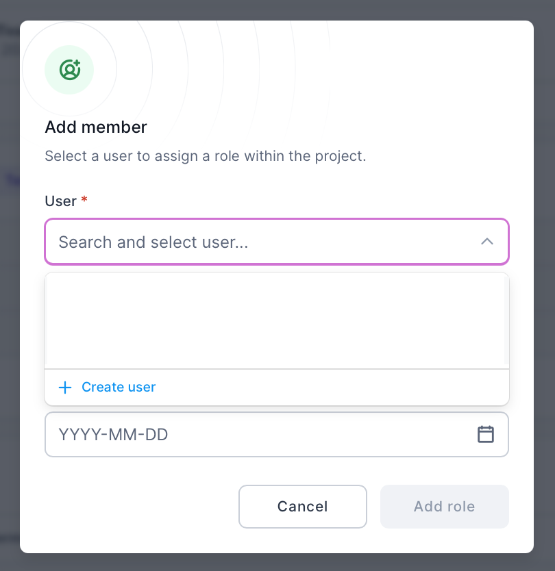 Screenshot showing Create User option