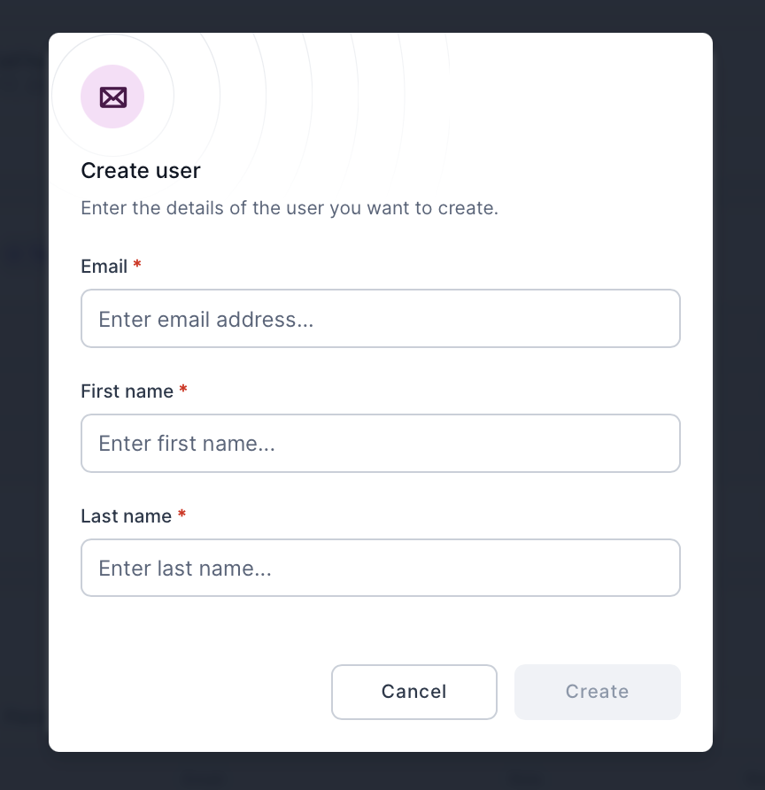 Screenshot showing Create User dialog