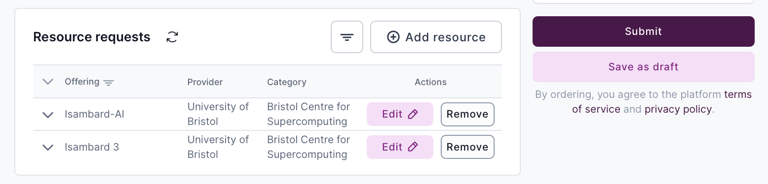 Screenshot showing added resource to application
