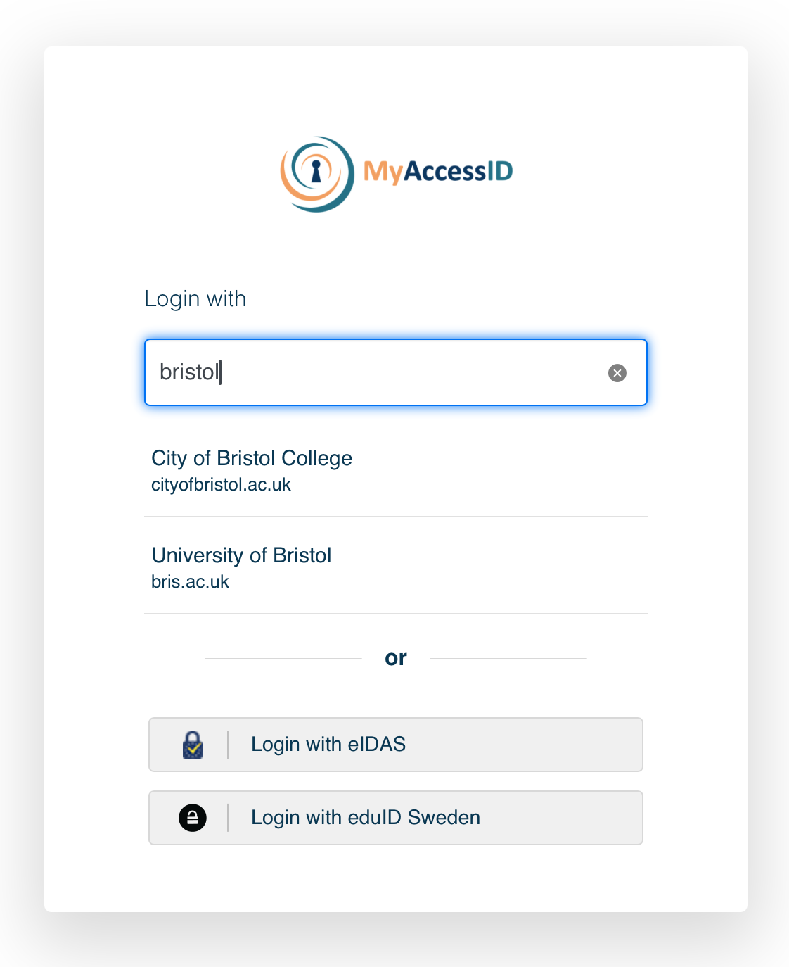 Screenshot showing University of Bristol option