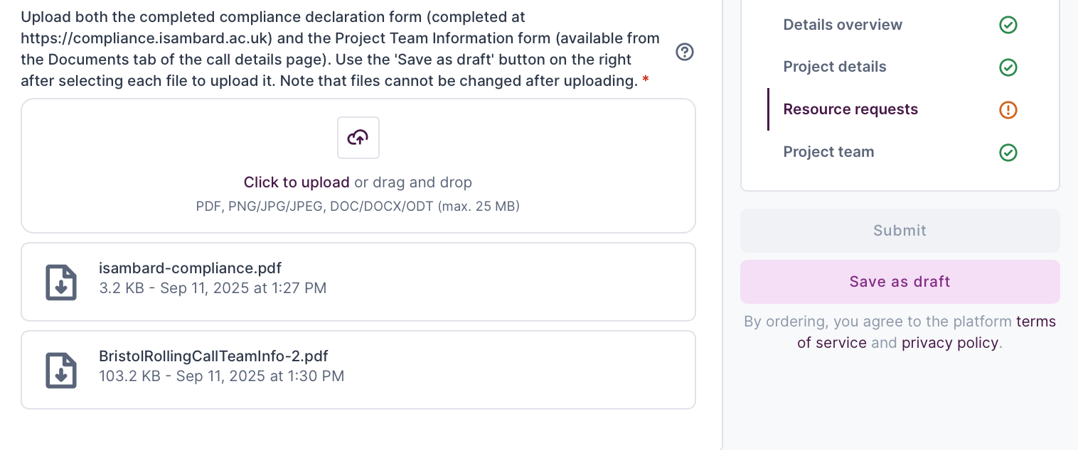 Screenshot showing both files uploaded